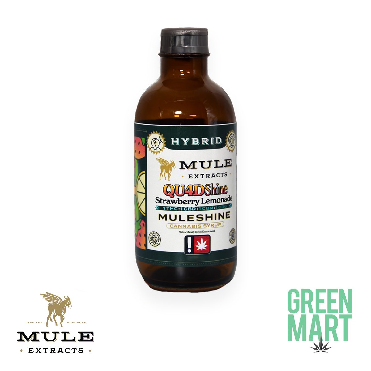 Muleshine Syrup - Strawberry Lemonade 1:1:1:1 THC/CBD/CBN/CBG 1000mg