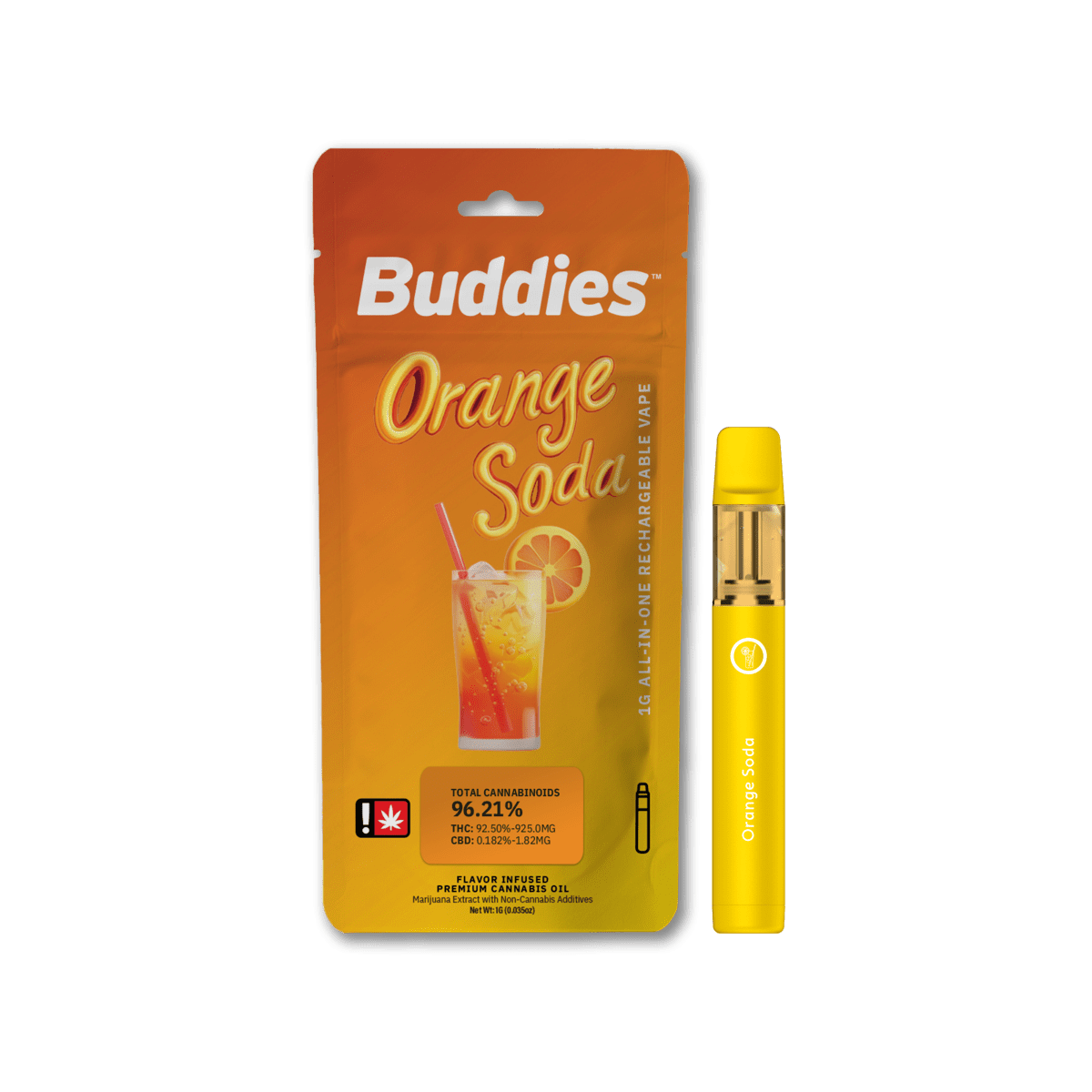Buddies Brand 1G Flavored AIO Vape - Orange Soda