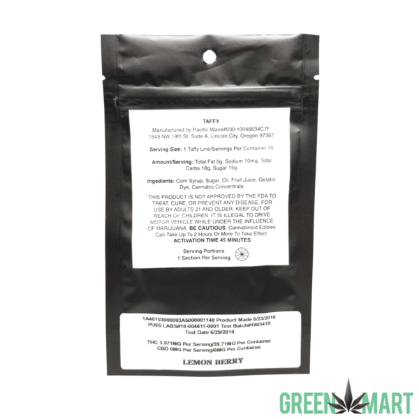 Pacific Wave Edibles THC Taffy Lemon Berry