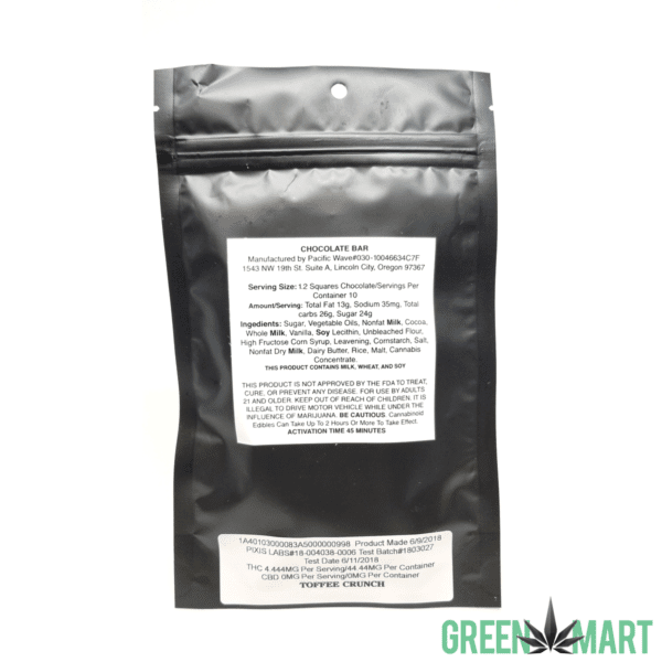 Pacific Wave Edibles THC Toffee Crunch Milk Chocolate Bar