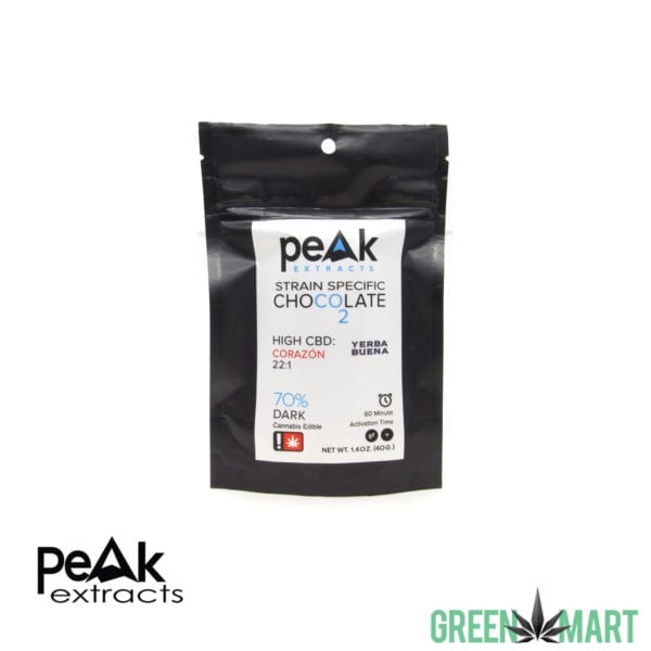 Peak Extracts Dark Chocolate Bar - High CBD: Corazon 22:1