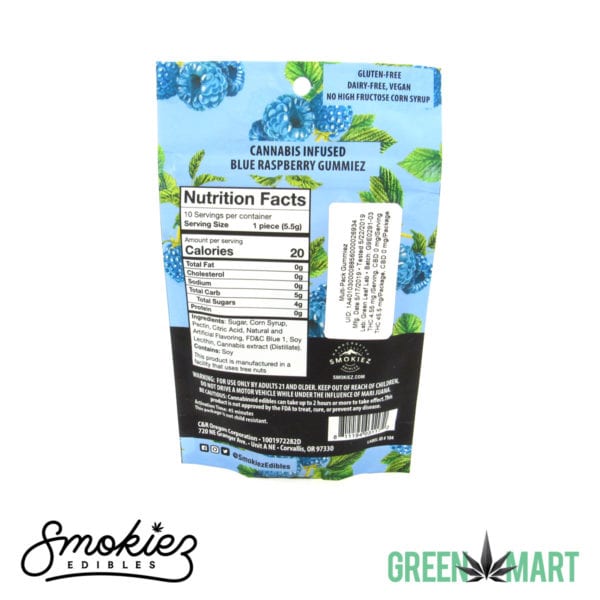 Smokiez Edibles THC Gummiez - Blue Raspberry Back