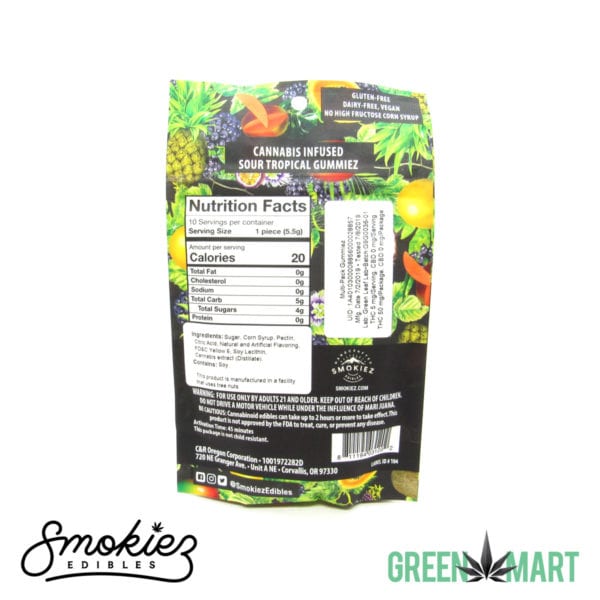 Smokiez Edibles THC Gummiez - Sour Tropical Fruit Back