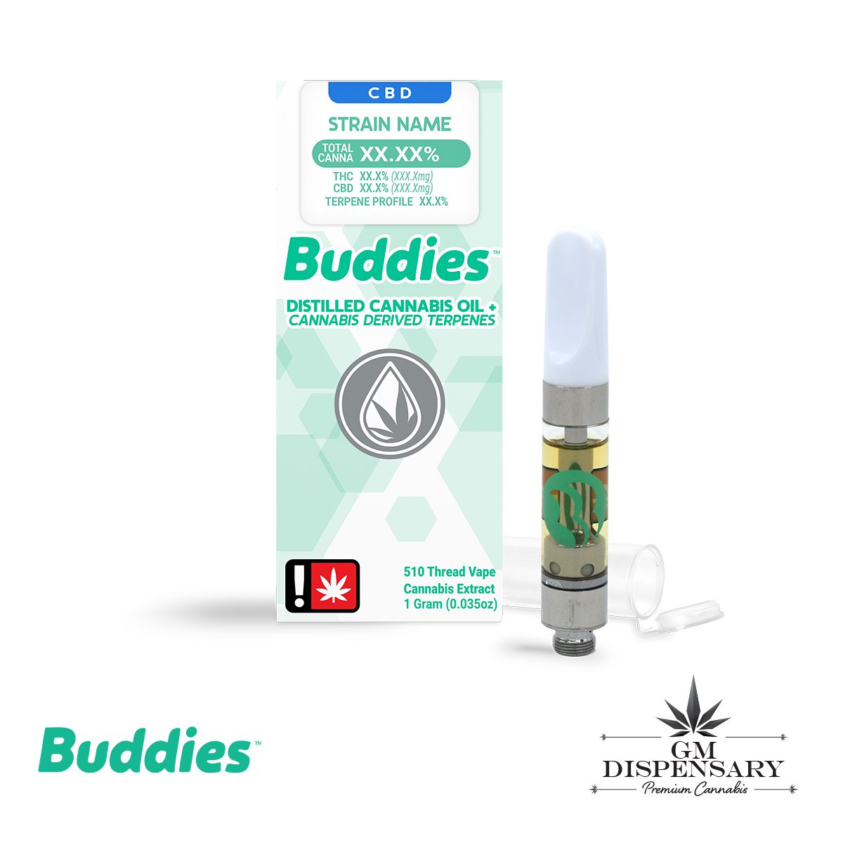 Buddies Brand Distillate Cartridge - Nightmare Cookies CBD 1:1 1g