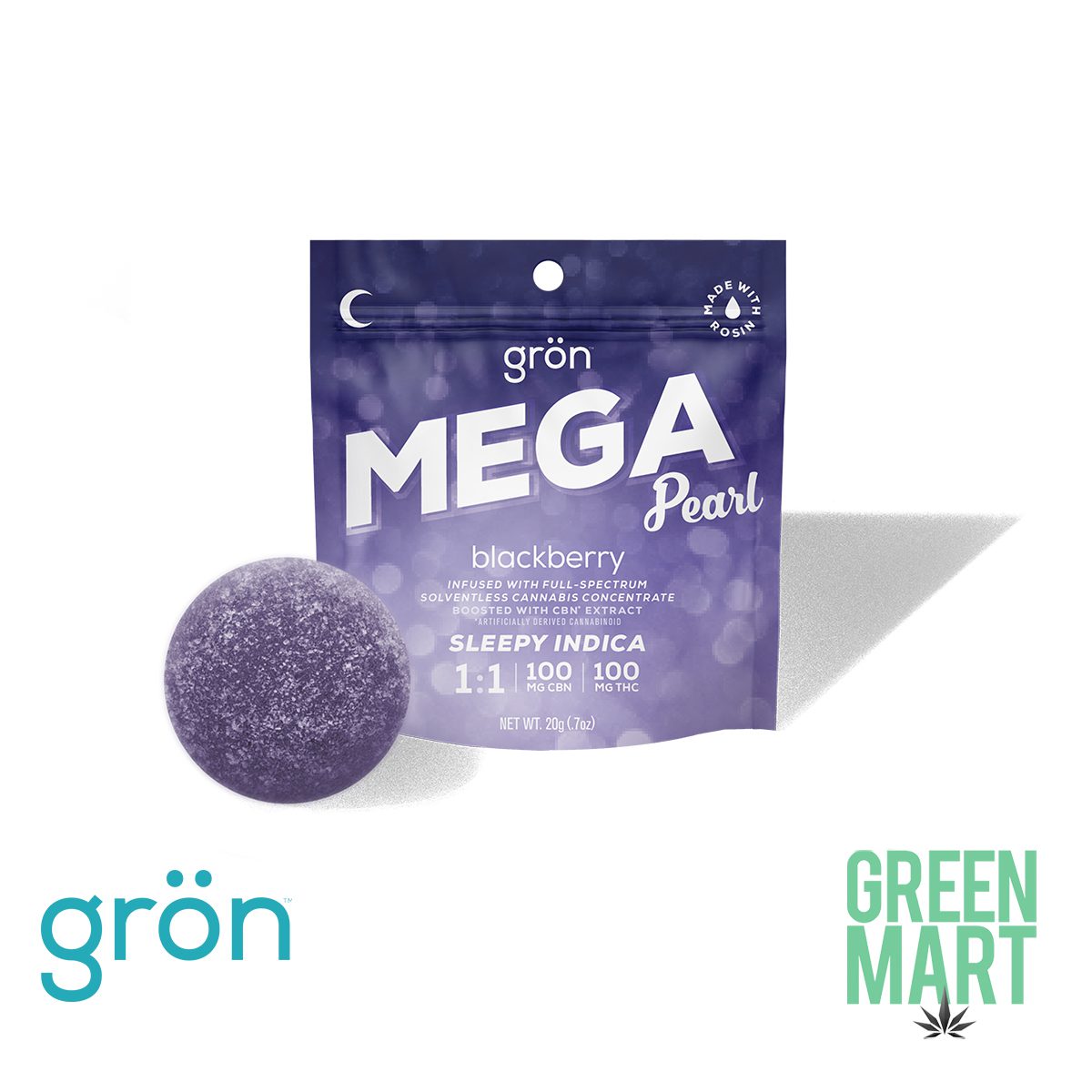 Gron Mega Pearl - Blackberry 1:1 CBN/THC Gummy