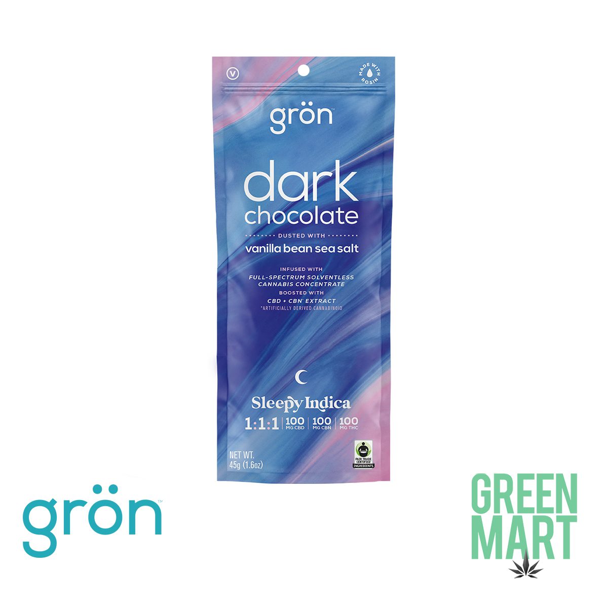 Gron Chocolate - Dark Chocolate Sea Salt 1:1:1 CBD/CBN/THC Bar