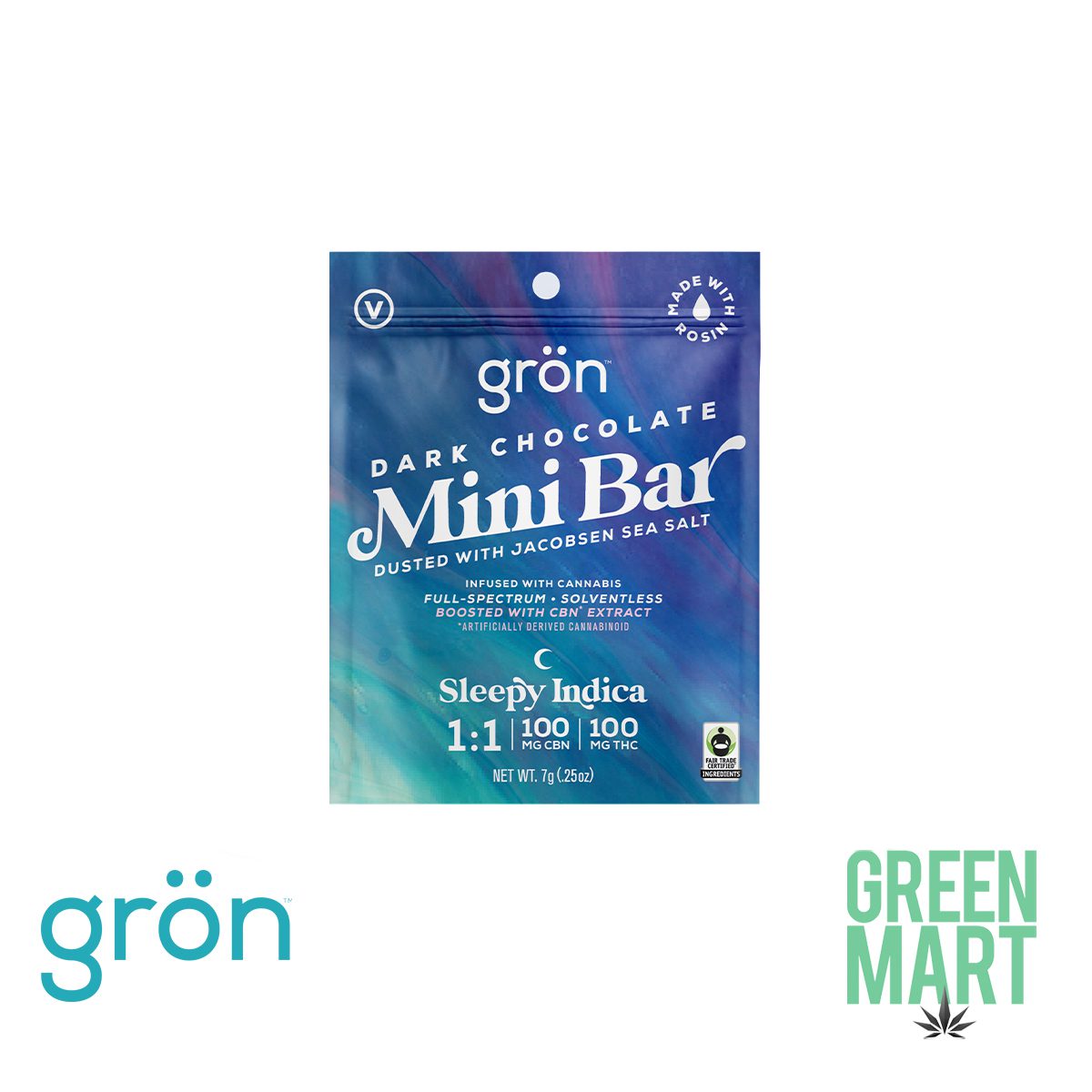Gron Chocolate - Dark Chocolate Sea Salt 1:1 THC/CBN Mini Bar