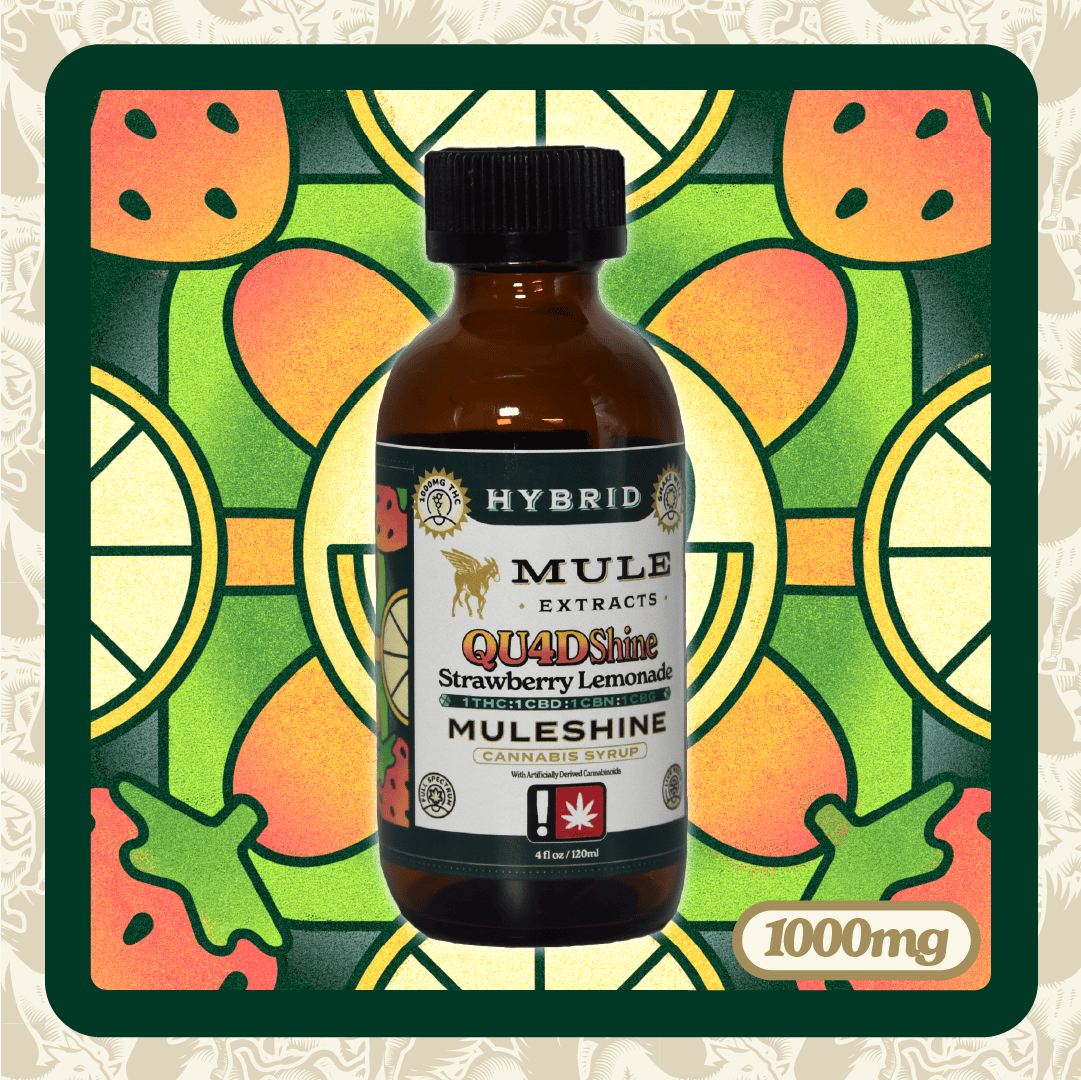 Muleshine Syrup - Strawberry Lemonade 1:1:1:1 THC/CBD/CBN/CBG 1000mg