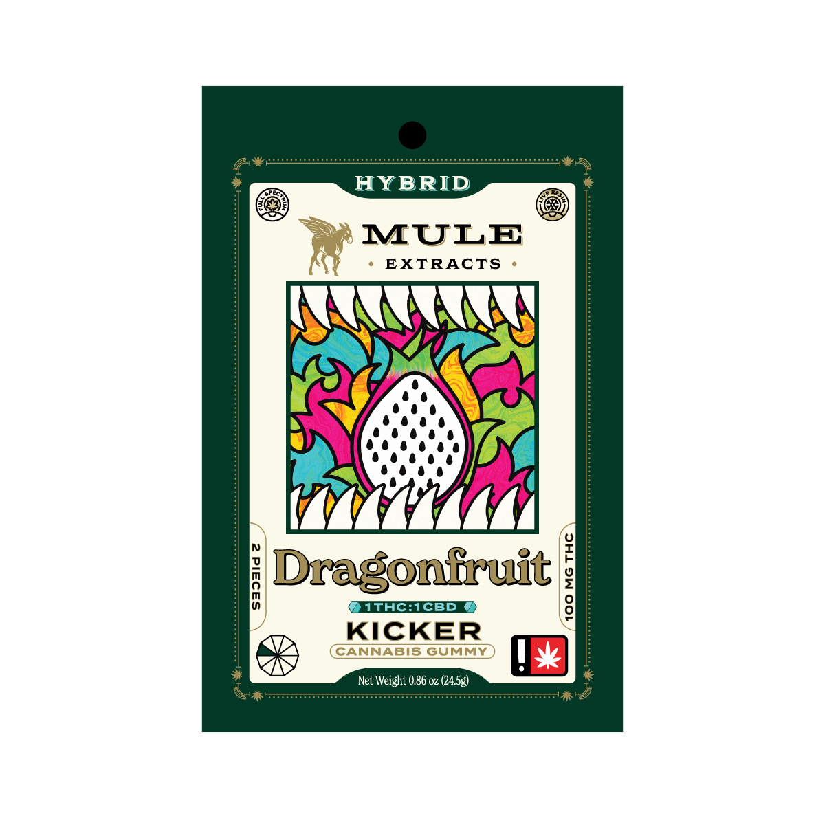 Mule Kicker - Dragonfruit 100mg 1:1 CBD Gummy 2pk