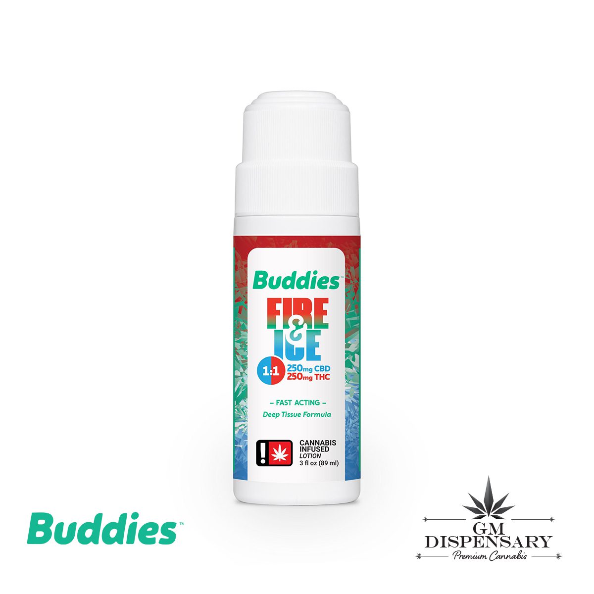 Buddies - Fire & Ice Roll-On 1:1 THC/CBD Lotion 3oz