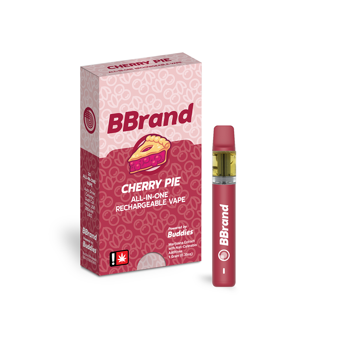 Buddies Brand 1G Flavored AIO Vape - Cherry Pie
