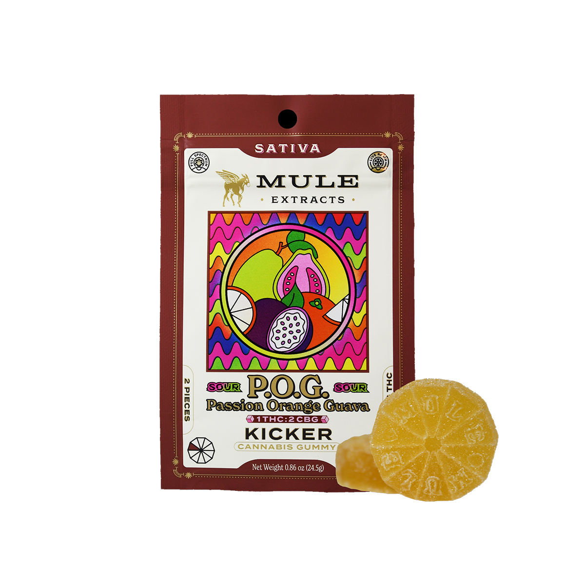 Mule Kicker - Sour POG 100mg 1:2 THC/CBG Gummy 2pk