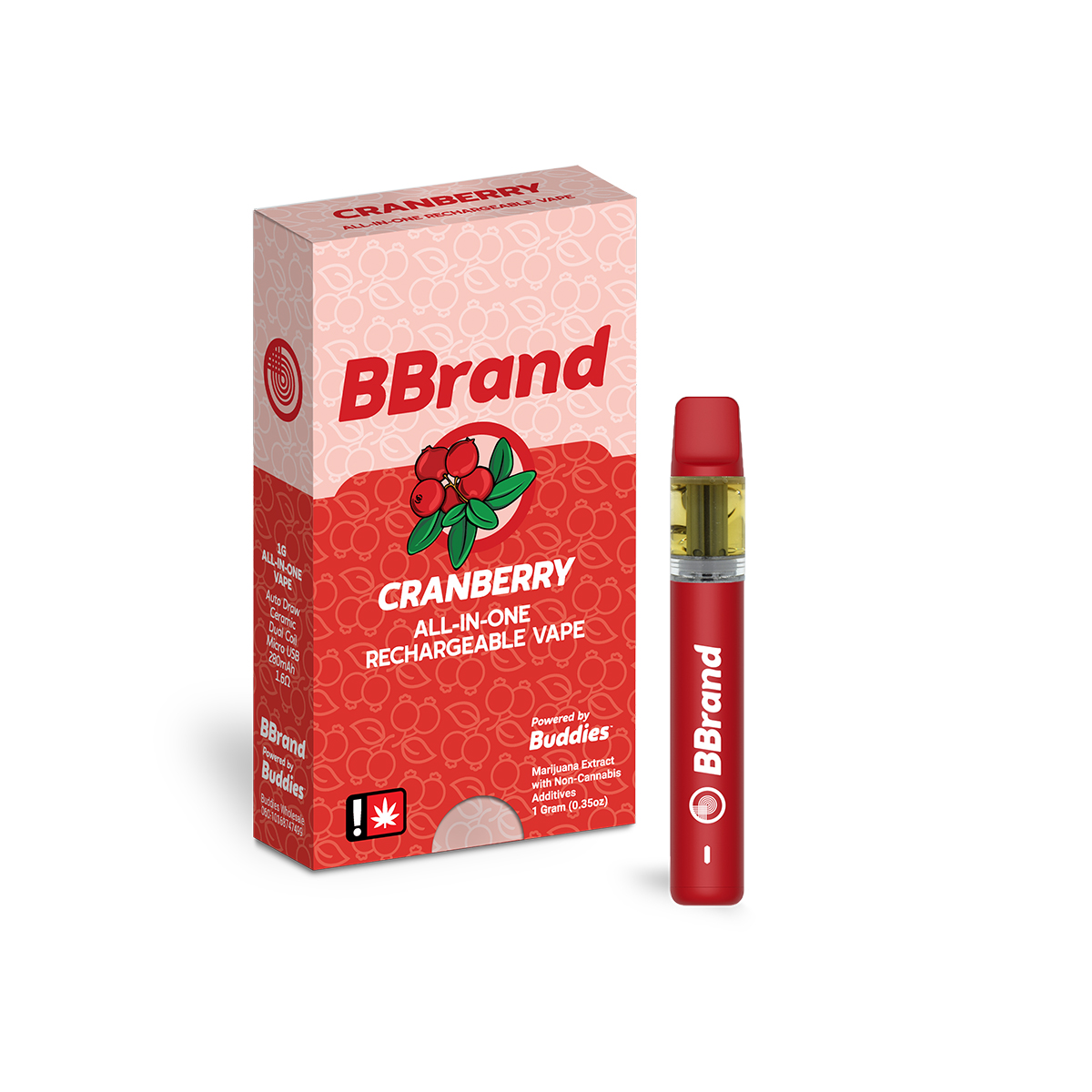 Buddies Brand 1G Flavored AIO Vape - Cranberry