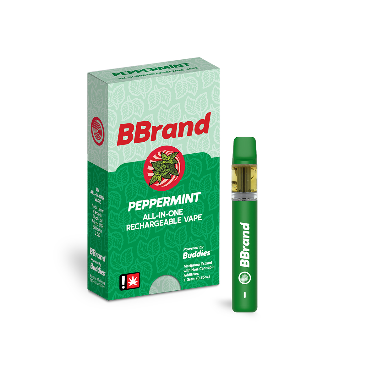 Buddies Brand 1G Flavored AIO Vape - Peppermint