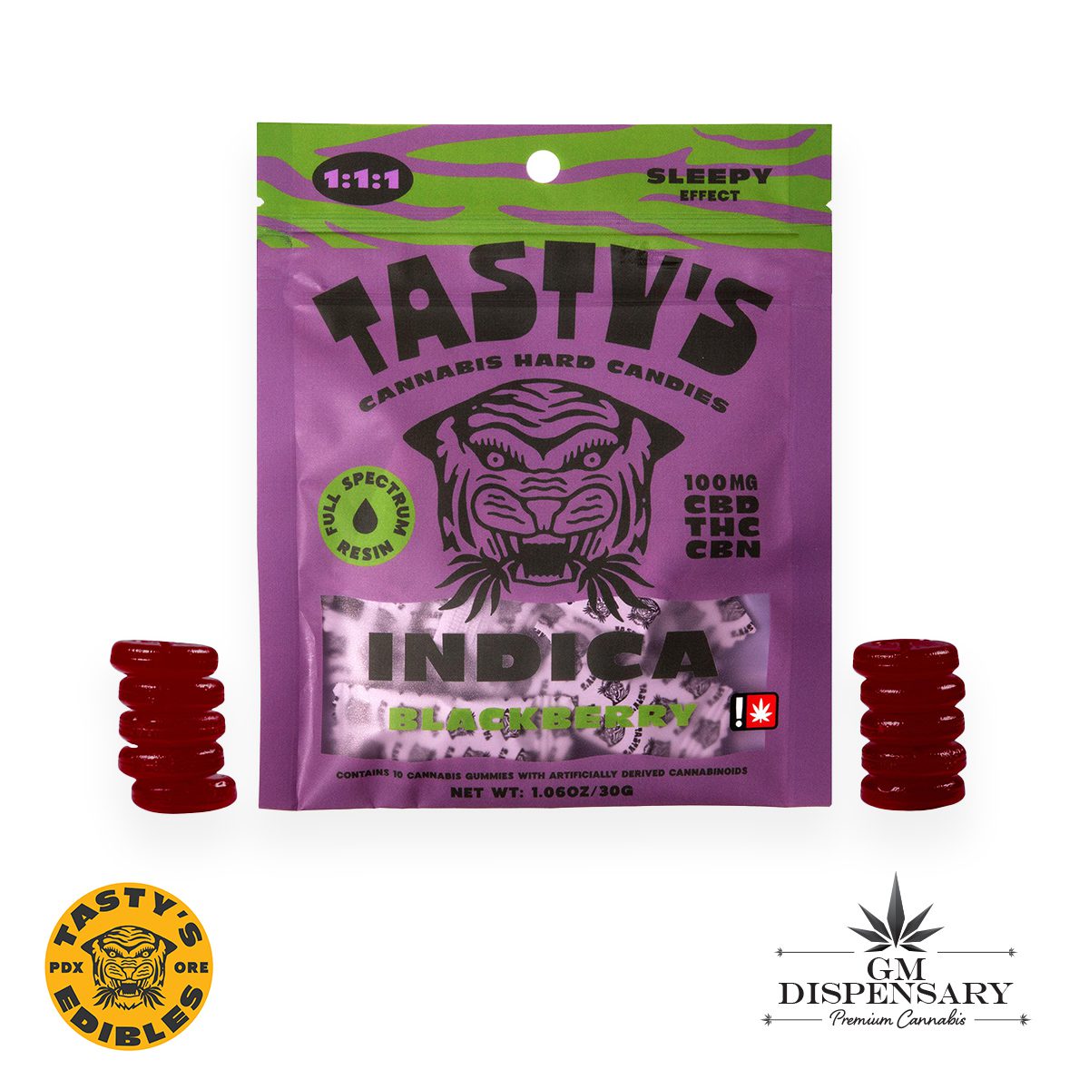 Tasty's Hard Candies - Blackberry 1:1 THC/CBN Indica