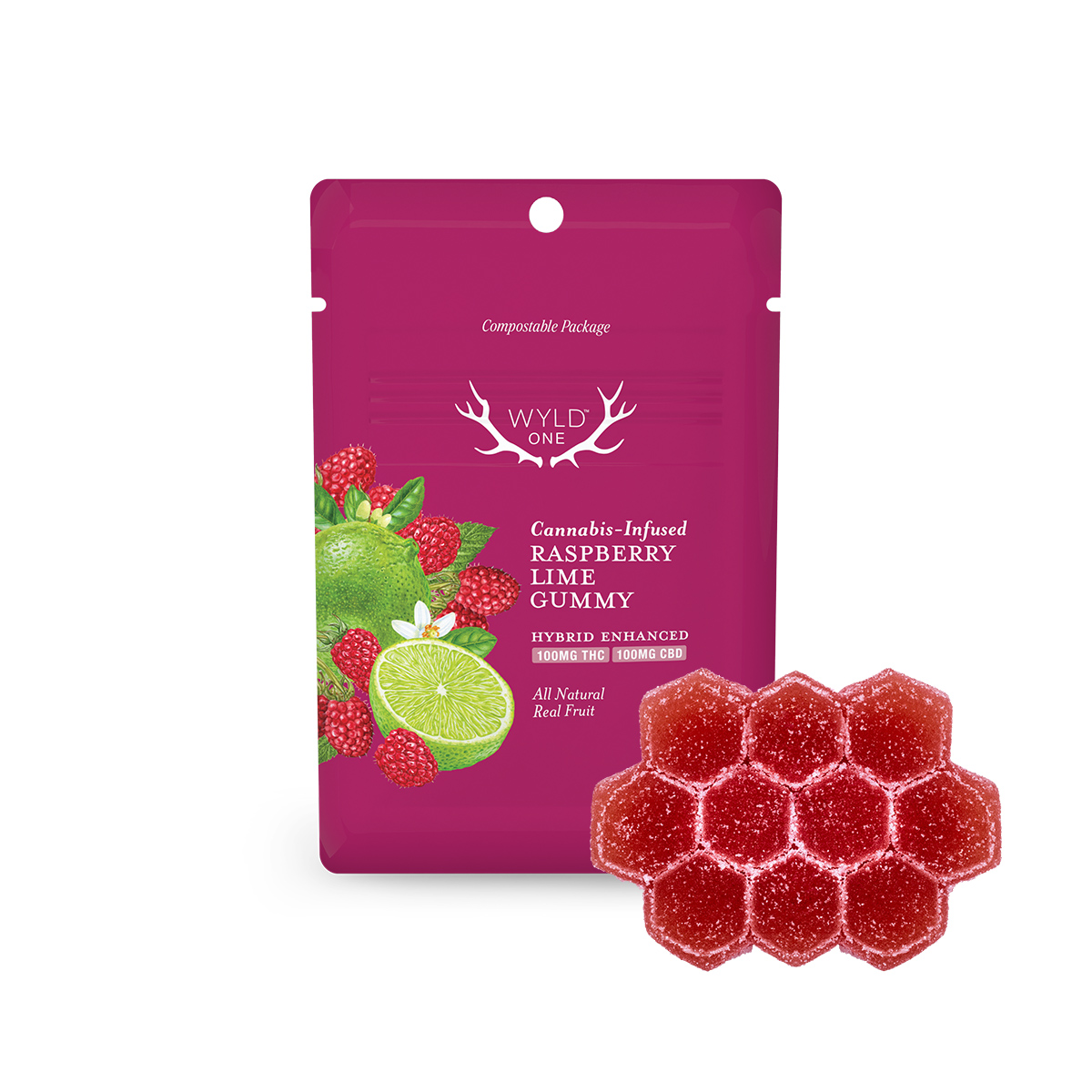 Wyld One - Raspberry Lime 1:1 THC/CBD Hybrid Single Gummy