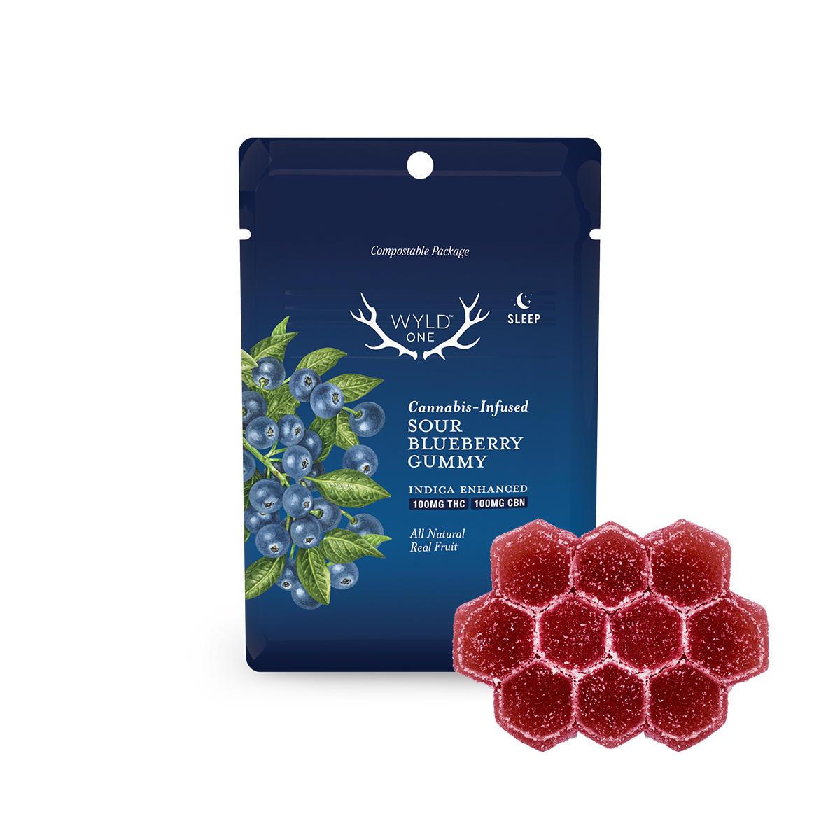 Wyld One - Sour Blueberry 1:1 THC/CBN Indica Single Gummy