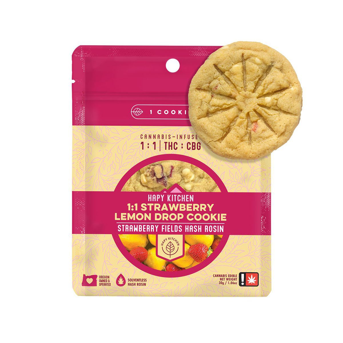 Hapy Kitchen - Strawberry Lemon Drop 1:1 THC/CBG Cookie