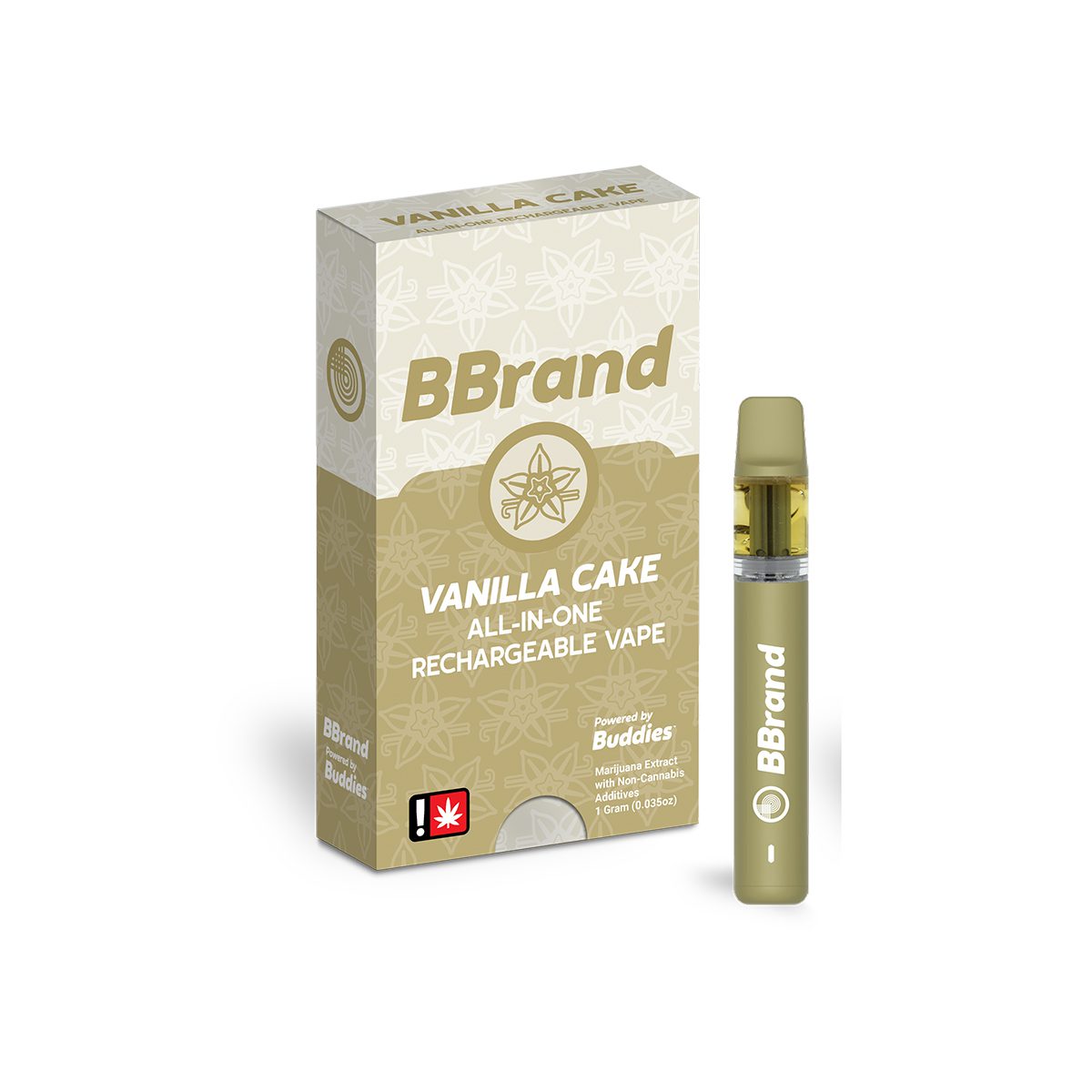 Buddies Brand 1G Flavored AIO Vape - Vanilla Cake