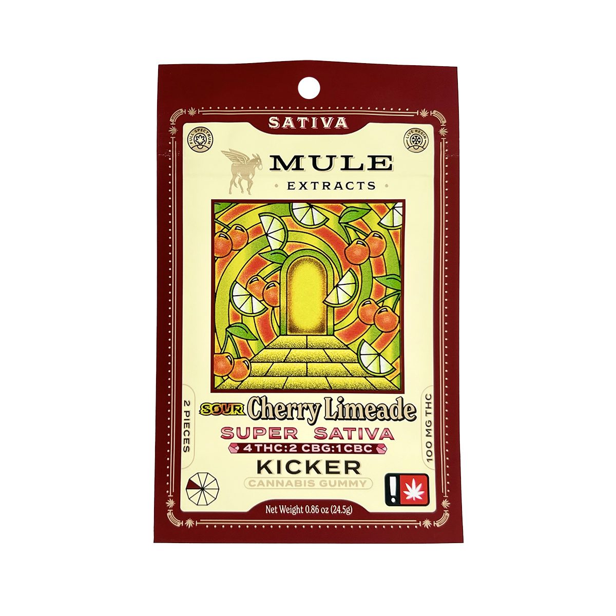 Mule Kicker - Sour Cherry Limeade 100mg 4:2:1 THC/CBG/CBC Gummy 2pk