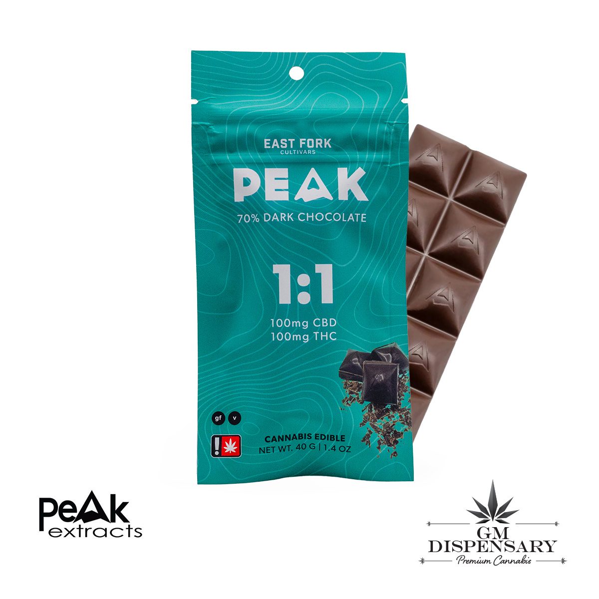 Peak Extracts - Pineapple Jager 1:1 CBD/THC Chocolate Bar