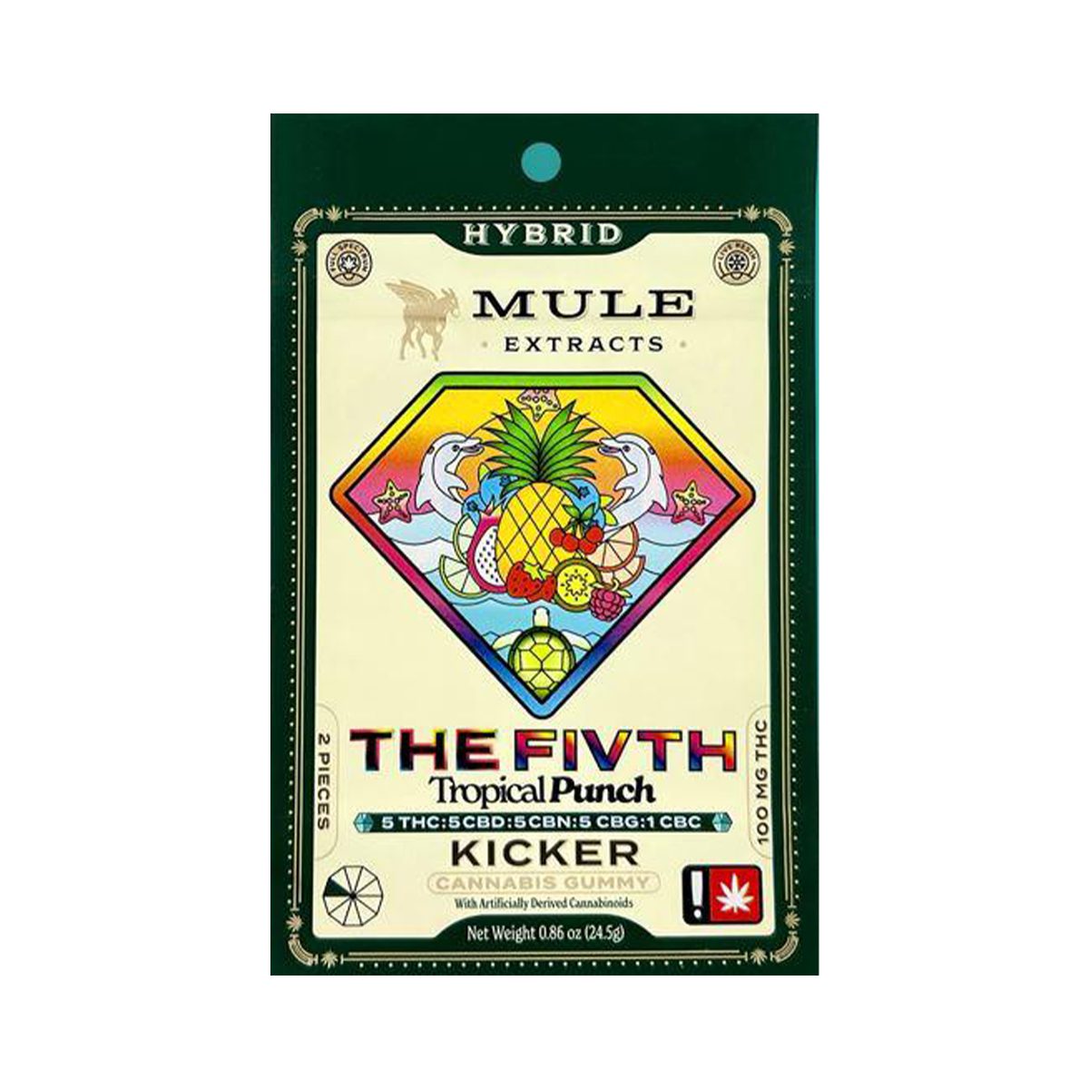 Mule Kicker - Tropical Punch 100mg 5:5:5:5:1 THC/CBD/CBN/CBG/CBC Gummy 2pk