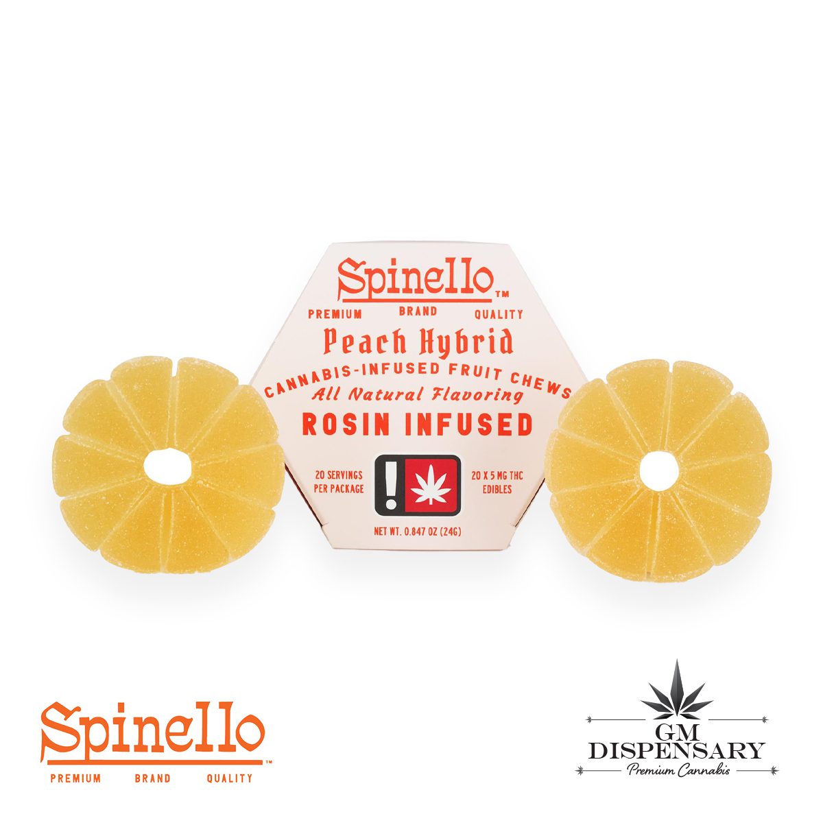 Spinello Solventless Rosin Gummies - Peach Hybrid 100mg
