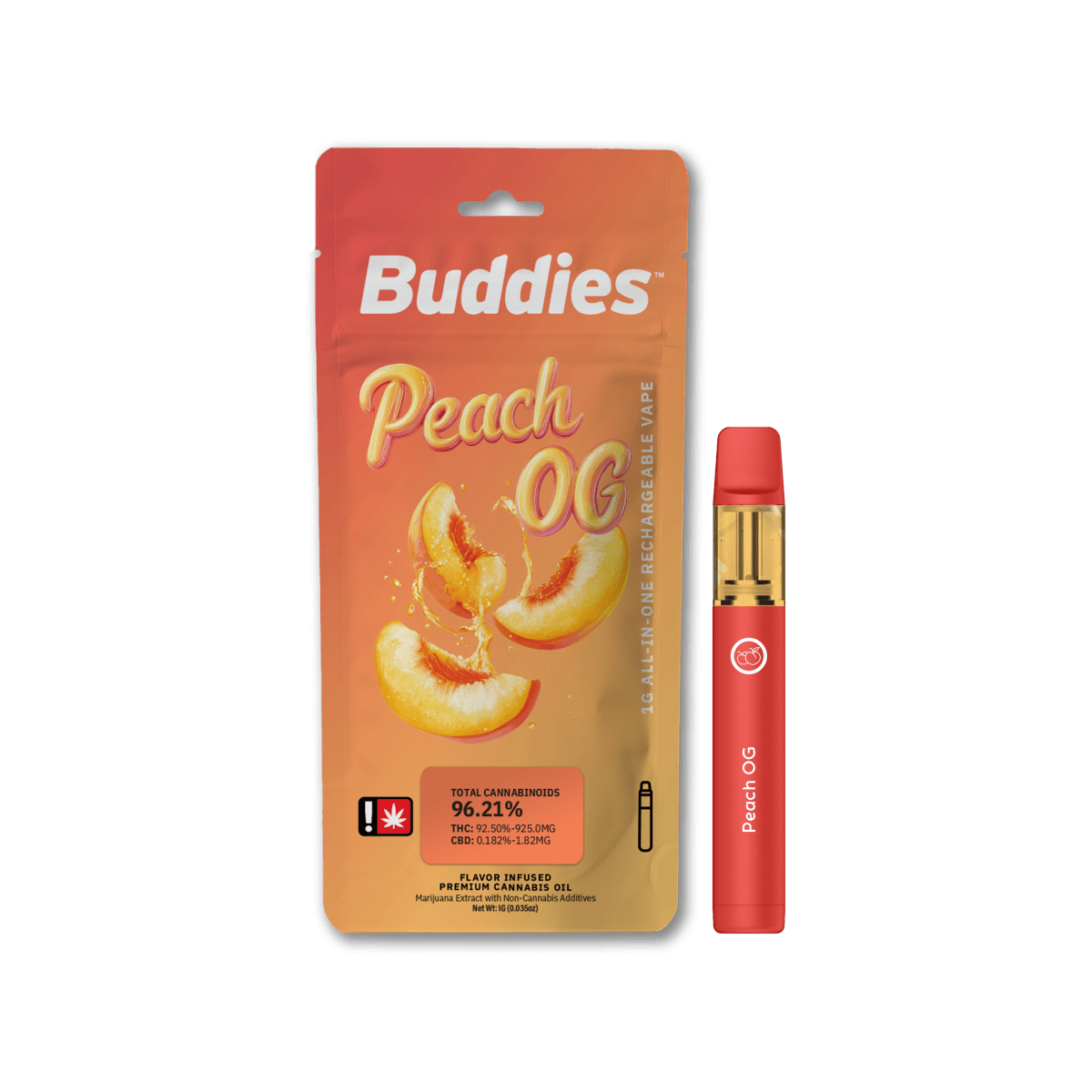 Buddies Brand 1G Flavored AIO Vape - Peach OG