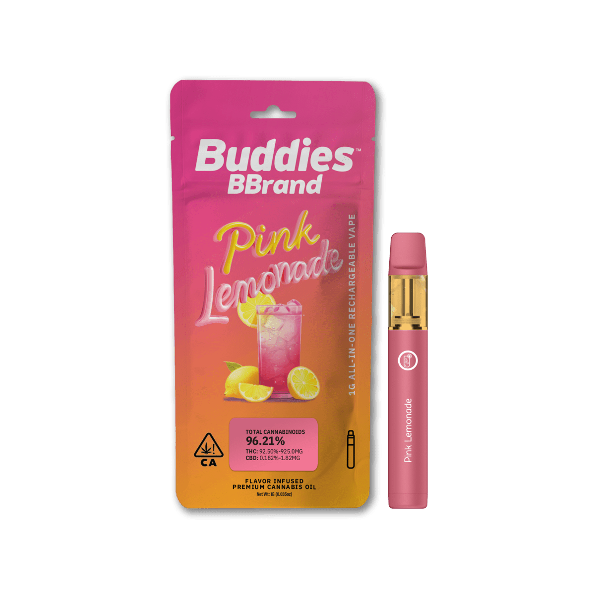 Buddies Brand 1G Flavored AIO Vape - Pink Lemonade