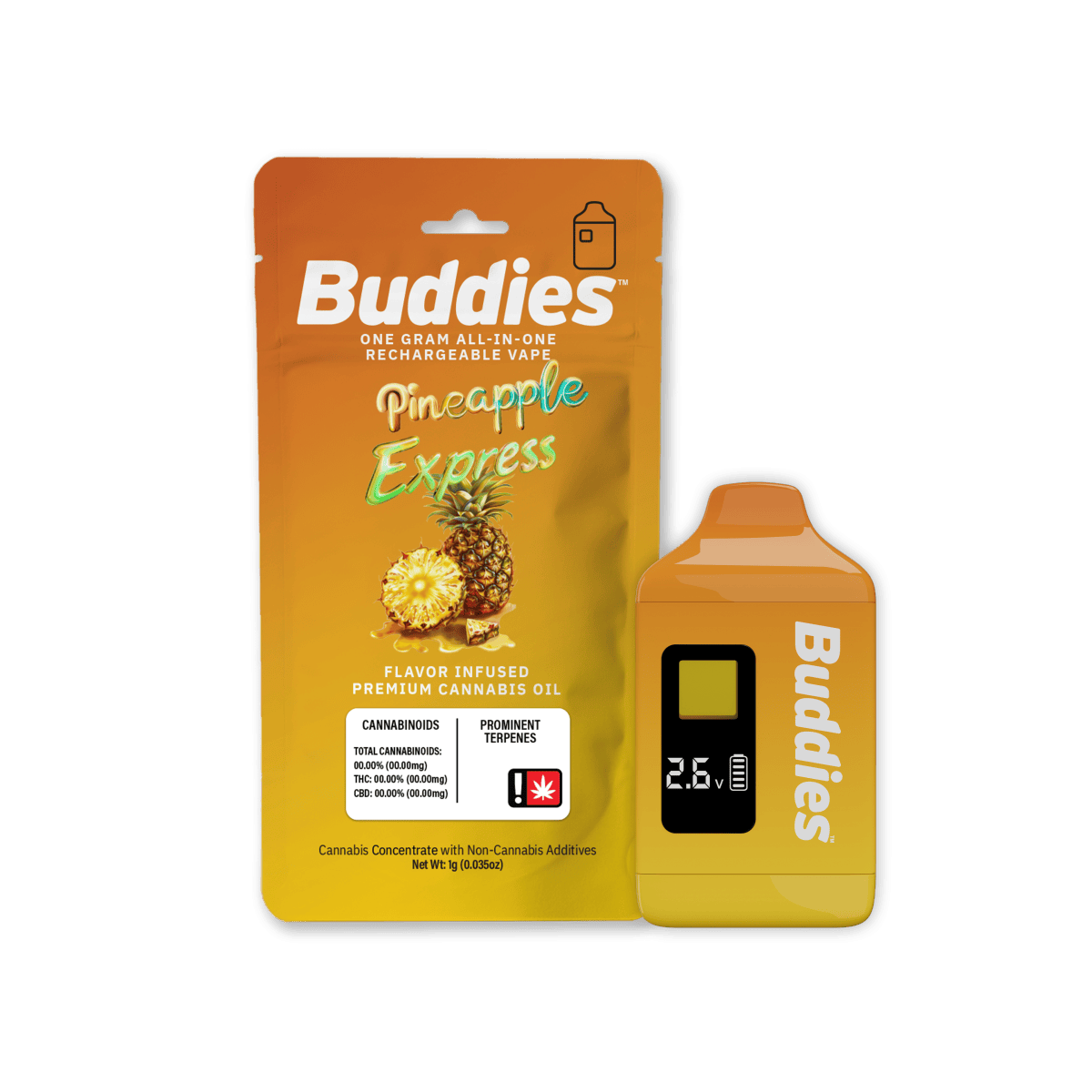 Buddies Brand 2G Flavored AIO Vape - Pineapple Express