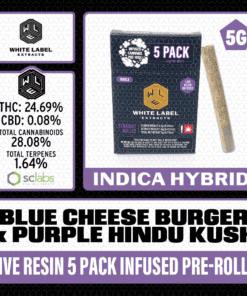 WLE Infused 1g Pre-Roll 5 pack - Blue Cheese Burger x Purple Hindu Kush